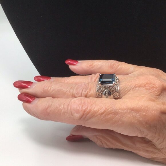 London Blue Topaz Sterling Silver Ring Size 8.75 - Picture 7 of 9